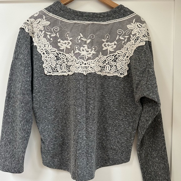 Anthropologie Crop XS Sweater High Low Boho Lace Sweatshirt - Picture 6 of 6